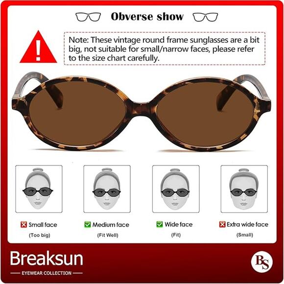 Retro Oval Sunglasses Women  Trendy 90s Vintage Round Tortoise Brown Sunnies - Picture 6 of 8